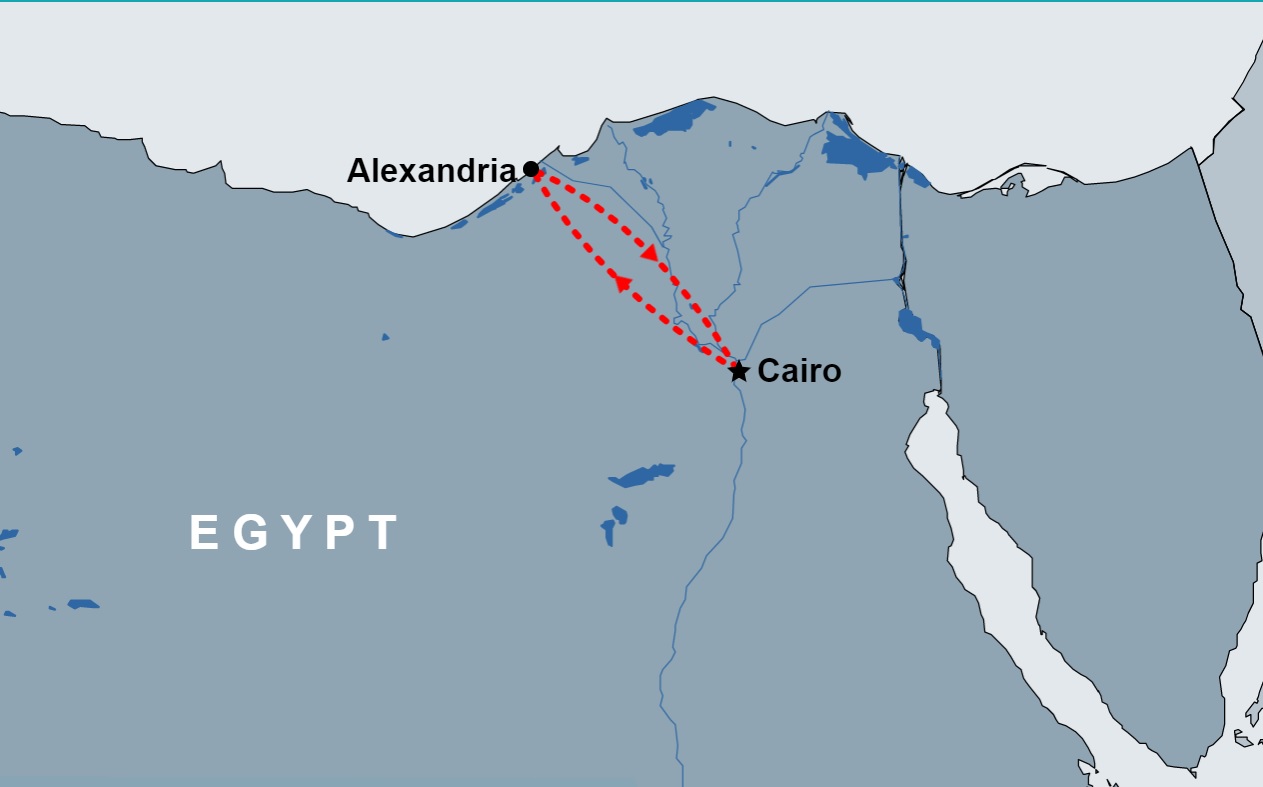 3 Day Cairo and Alexandria Tour Package route map